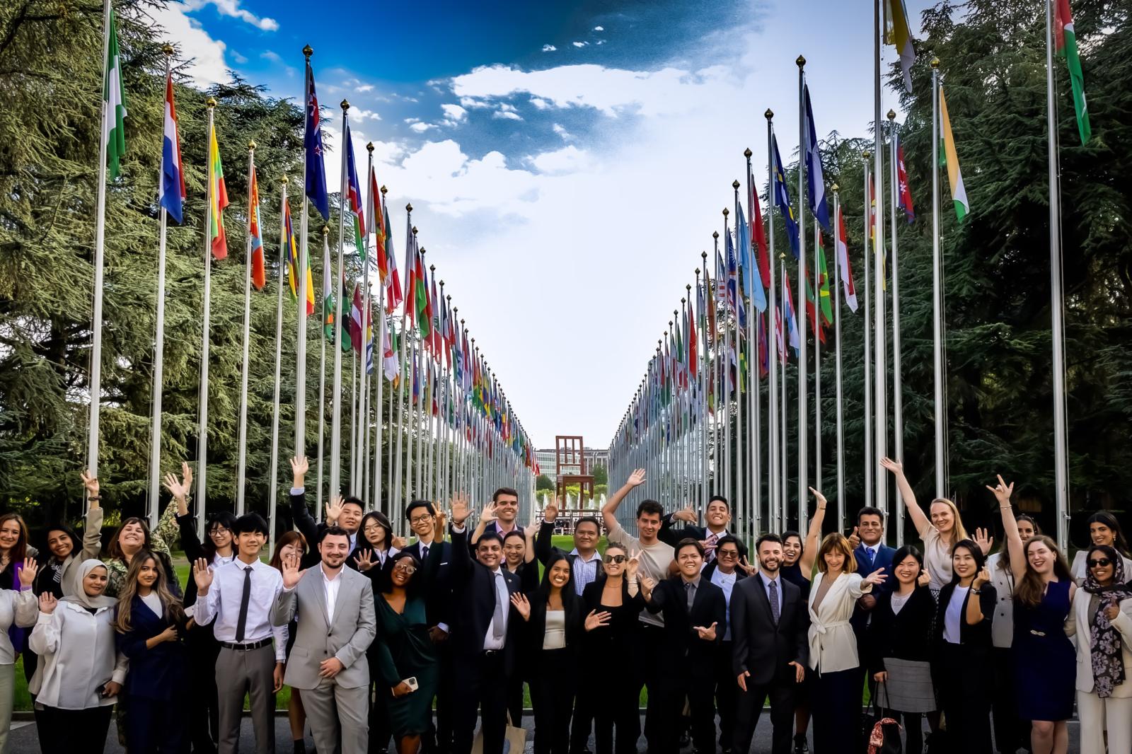 Group at the Alley of the Flags - Palais des Nations