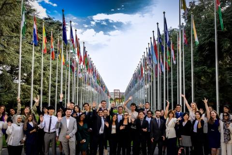 Group at the Alley of the Flags - Palais des Nations